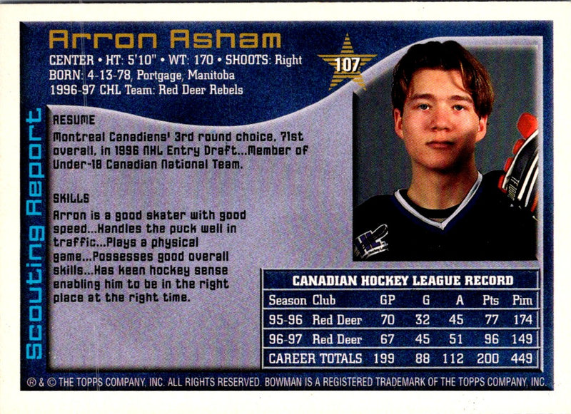 1997 Bowman CHL Arron Asham