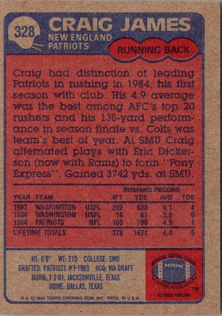 1985 Topps Craig James