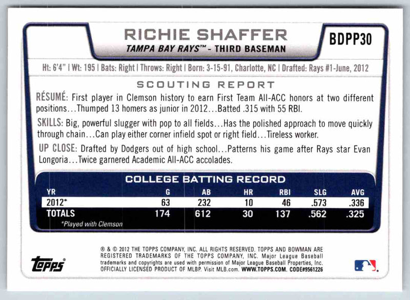 2012 Bowman Richie Shaffer