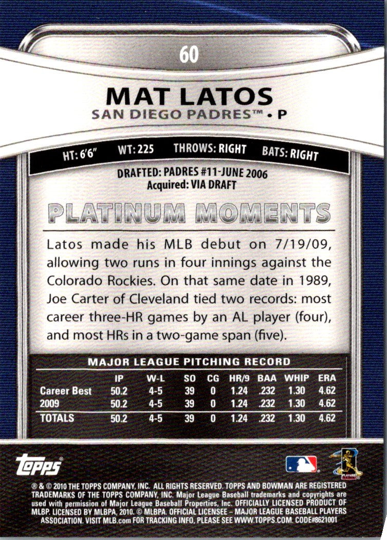 2010 Bowman Platinum Mat Latos