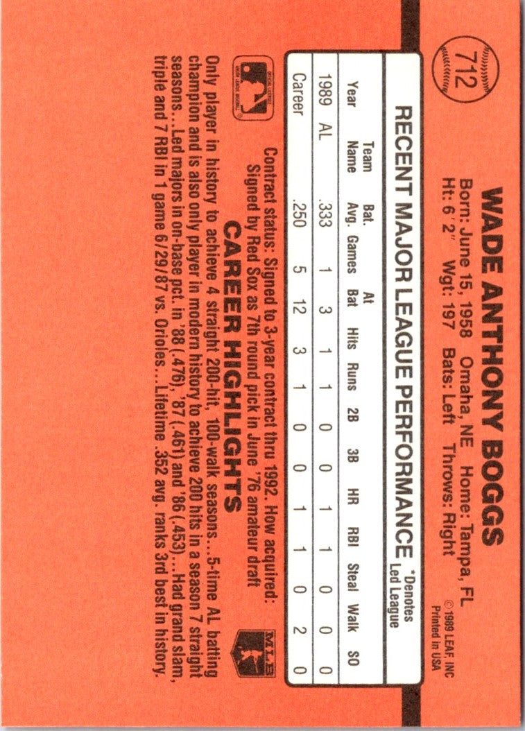 1989 Donruss Onruss 90 Wade Boy. All Star