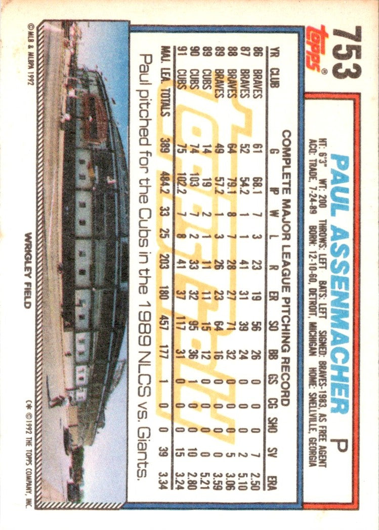 1992 Topps Paul Assenmacher