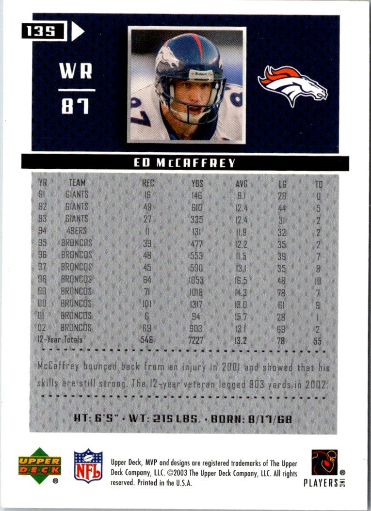 2003 Upper Deck MVP Ed McCaffrey