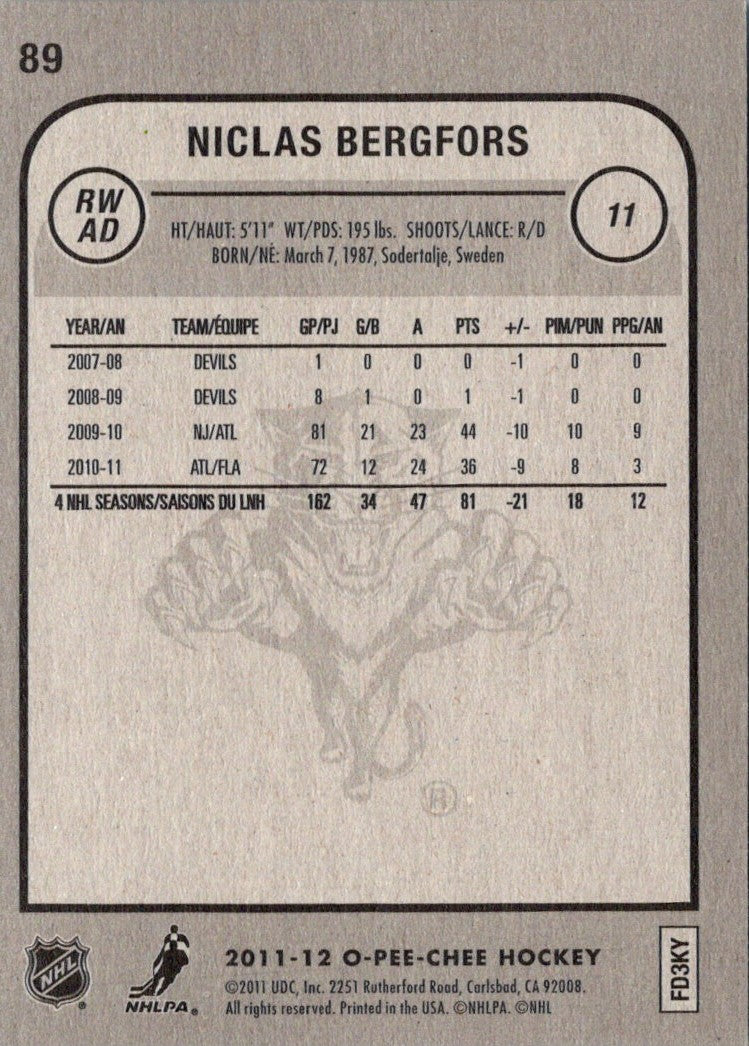 2011 O-Pee-Chee Nicklas Bergfors