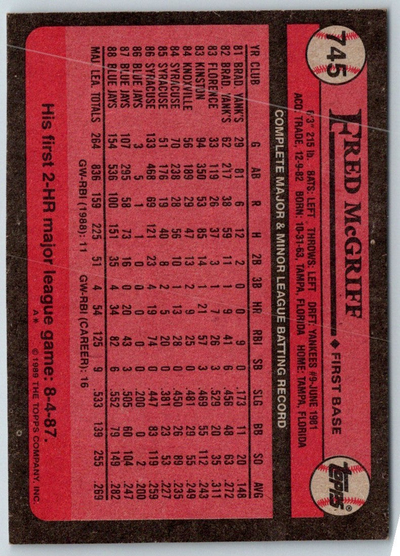 1989 Topps Fred McGriff