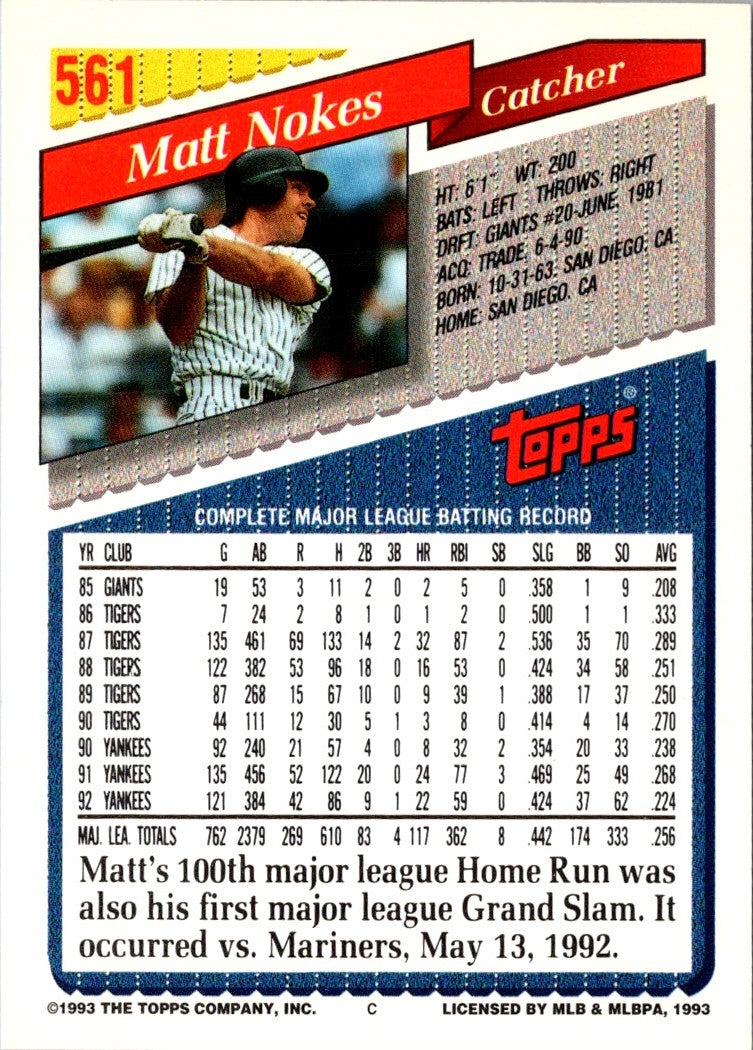 1993 Topps Gold Matt Nokes