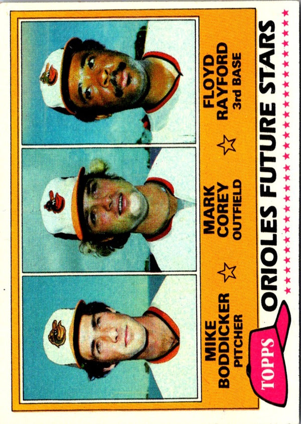 1981 Topps Orioles Future Stars - Mike Boddicker/Mark Corey/Floyd Rayford #399 Rookie