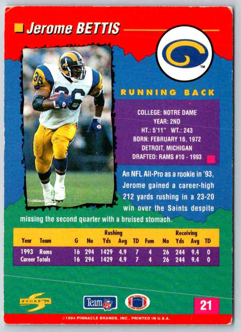 1994 Score Jerome Bettis