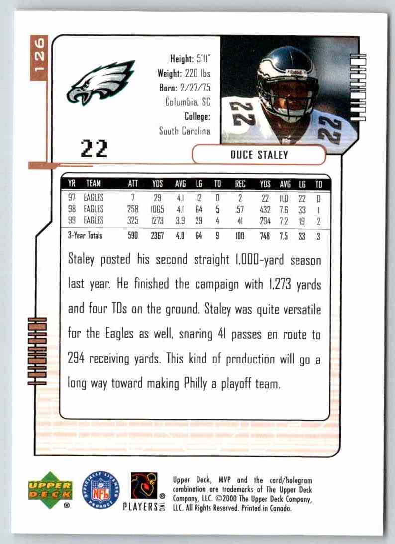 2000 Upper Deck Duce Staley