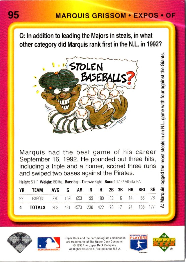 1993 Upper Deck Fun Pack Marquis Grissom