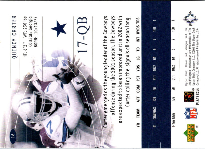 2002 Upper Deck Quincy Carter