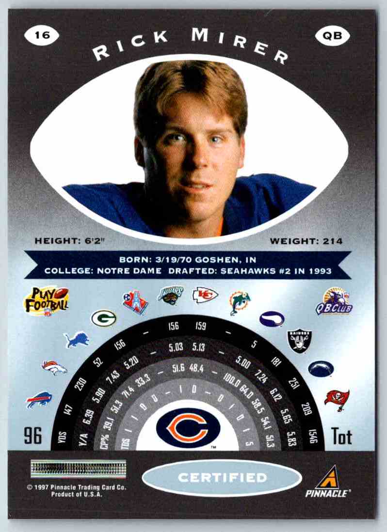 1997 Pinnacle Certified NFL Rick Mirer