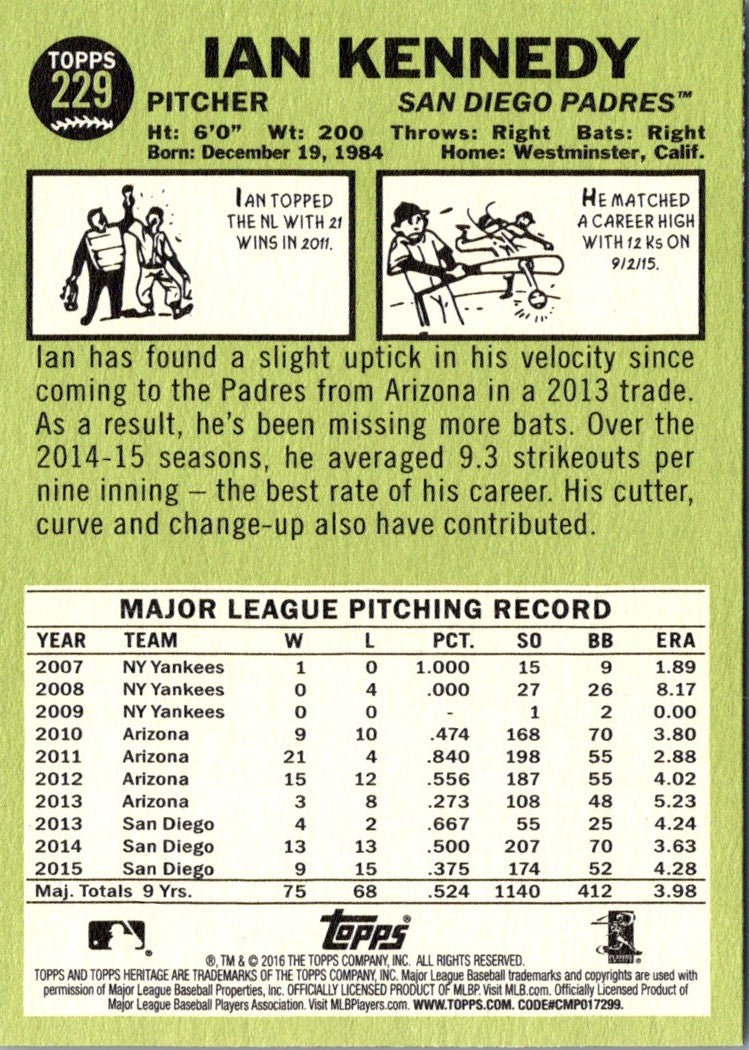 2016 Topps Heritage Ian Kennedy