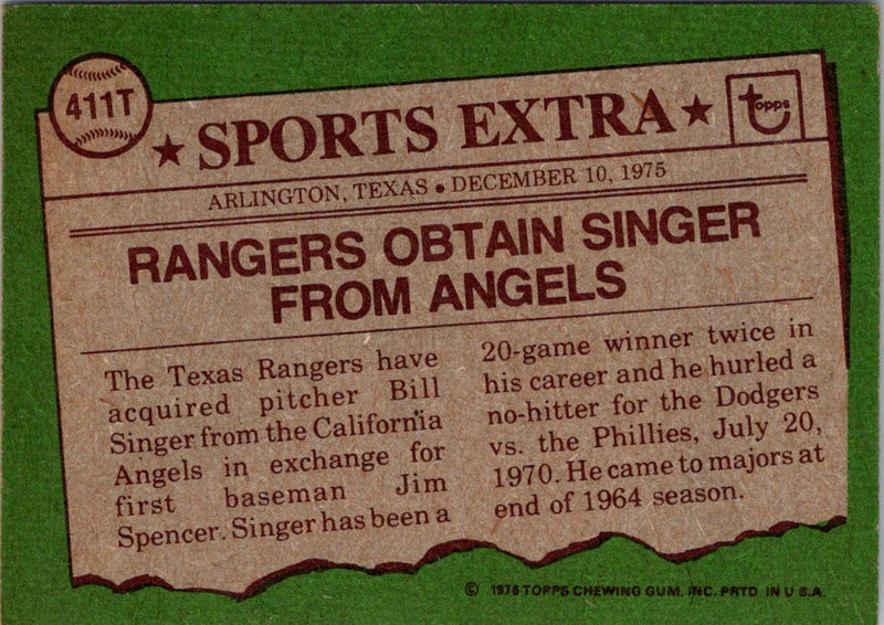 1976 Topps Bill Singer