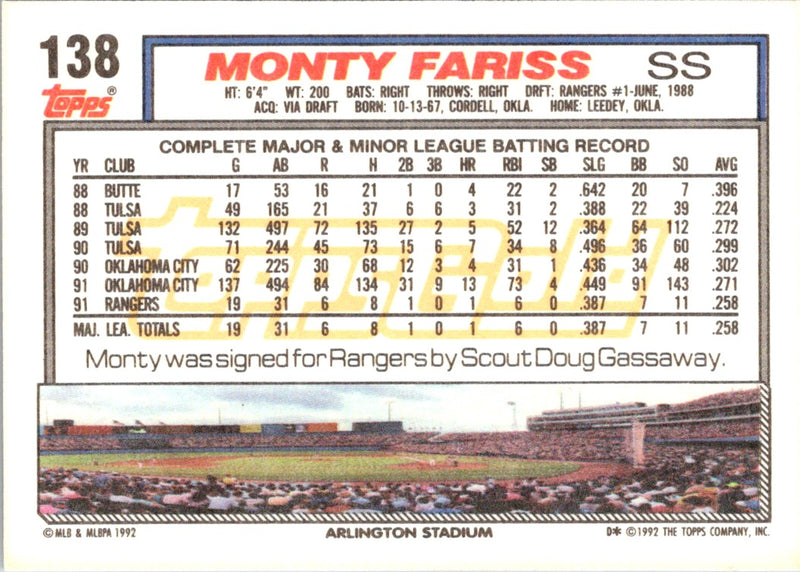 1992 Topps Monty Fariss