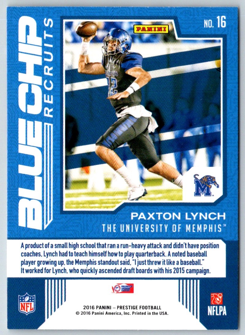 2016 Panini Prestige Blue Chip Recruits Paxton Lynch