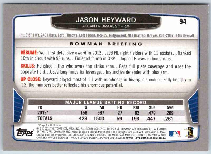 2013 Bowman Jason Heyward