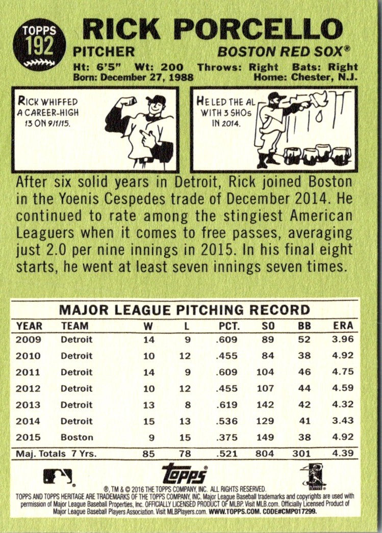 2016 Topps Heritage Rick Porcello