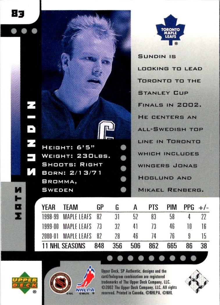 2001 SP Authentic Mats Sundin