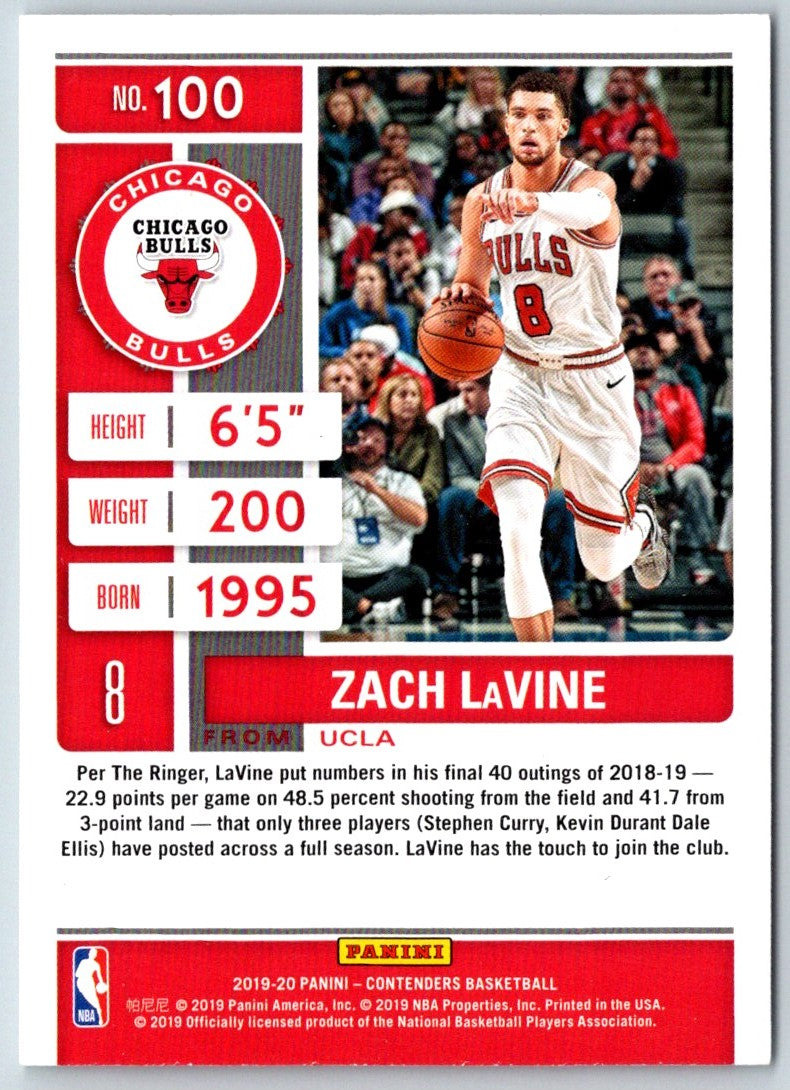 2019 Panini Contenders Optic Playing the Numbers Game Zach LaVine