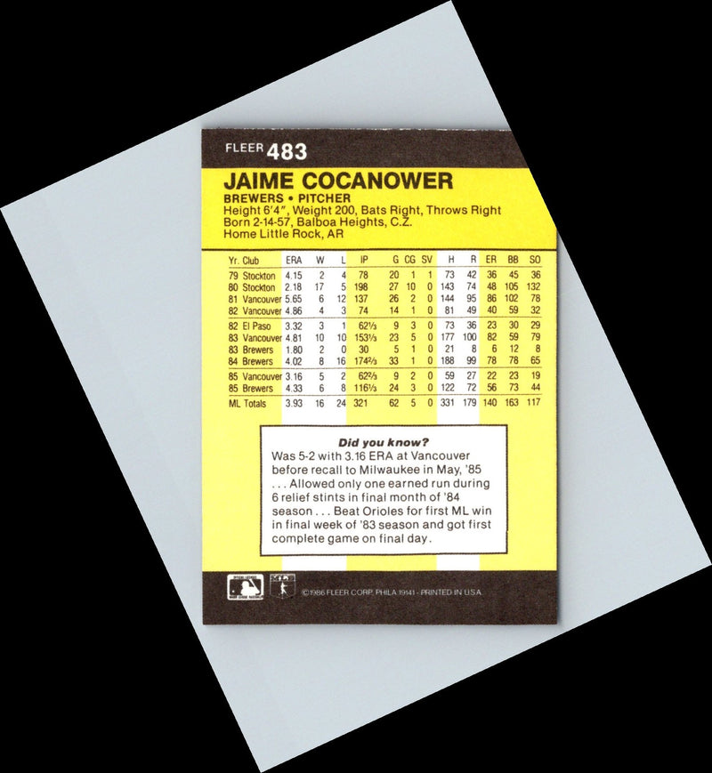 1986 Fleer Jaime Cocanower