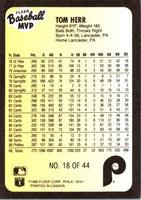 1990 Fleer Baseball MVP's Tom Herr #18