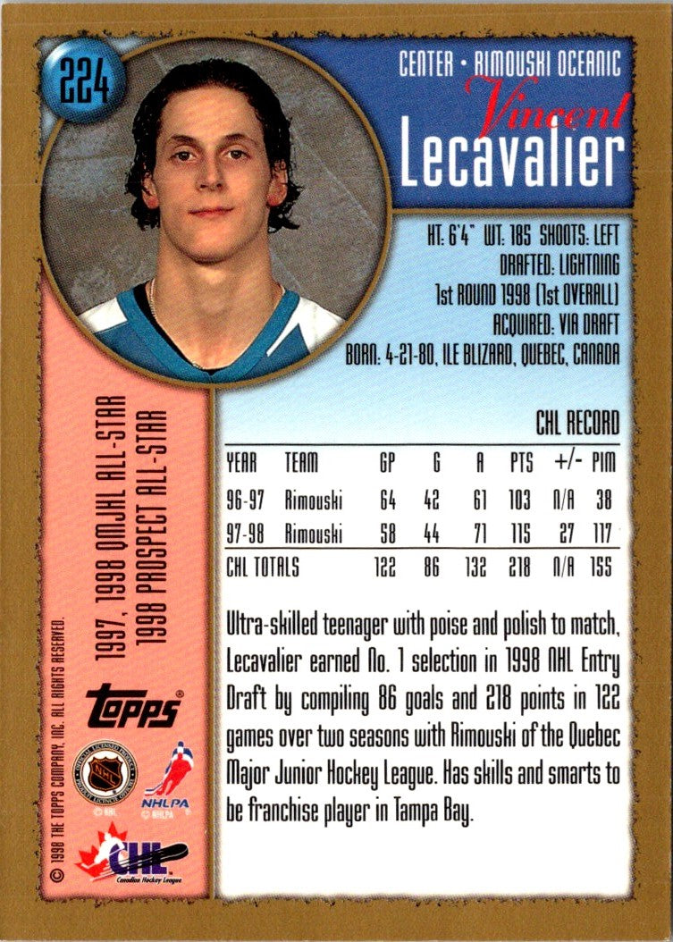 1998 Topps Vincent Lecavalier