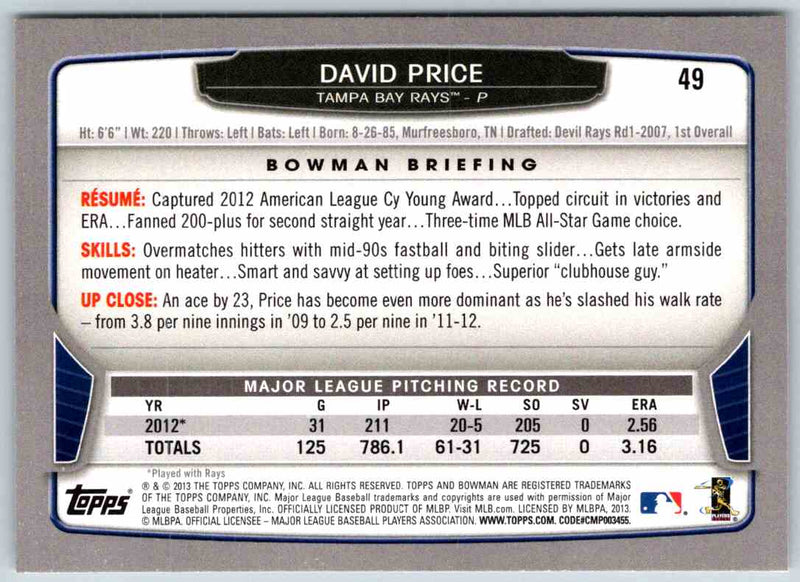 2013 Bowman David Price