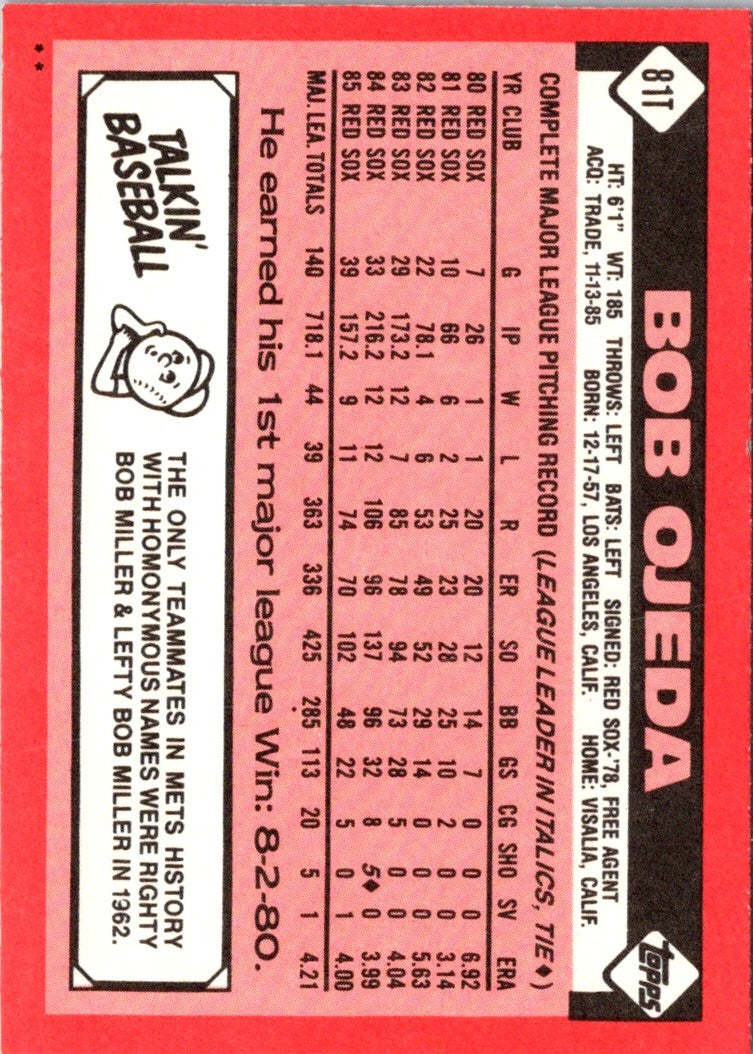 1986 Topps Traded Bob Ojeda