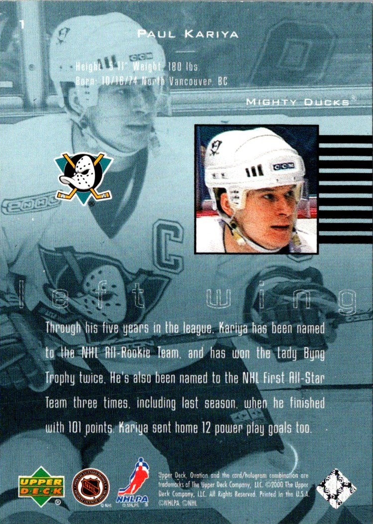 1999 Upper Deck Ovation Paul Kariya