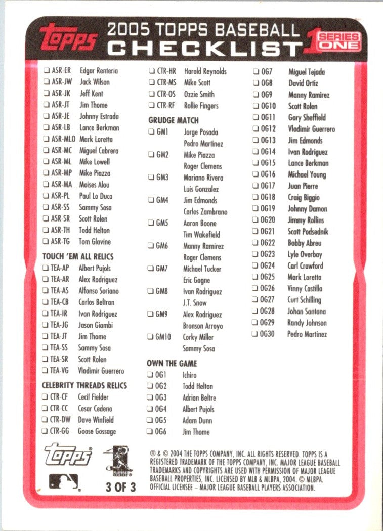 2005 Topps Checklist Checklist Series 1