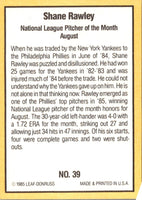 1985 Donruss Highlights Shane Rawley #39
