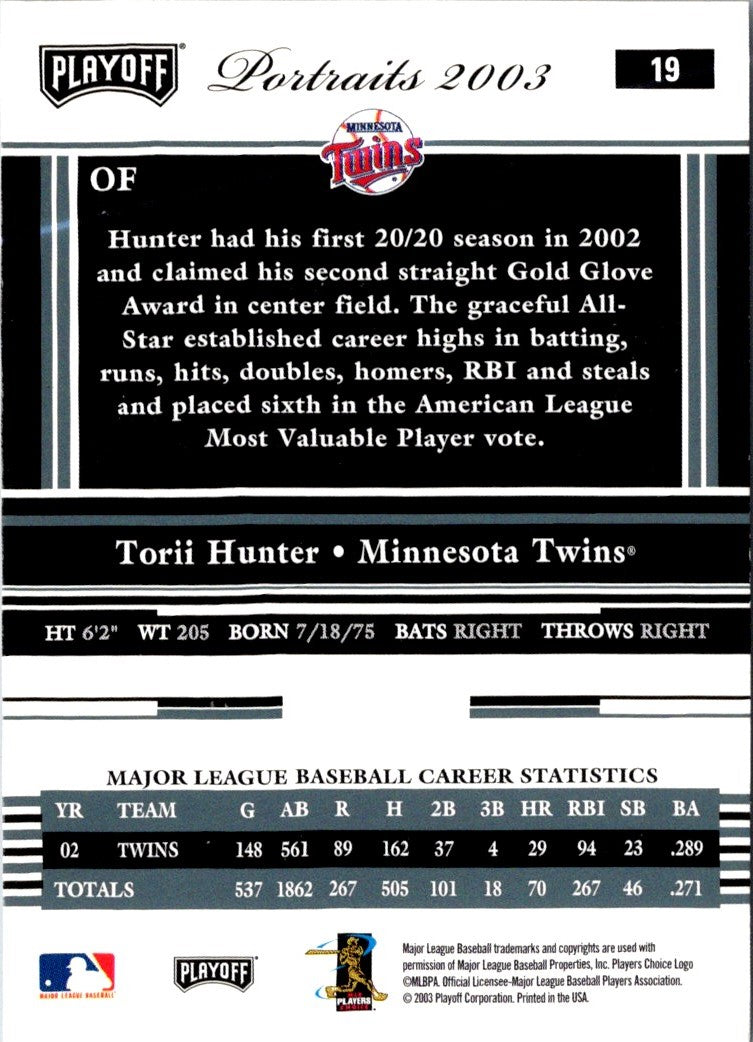 2003 Playoff Absolute Memorabilia Portraits Promos Torii Hunter