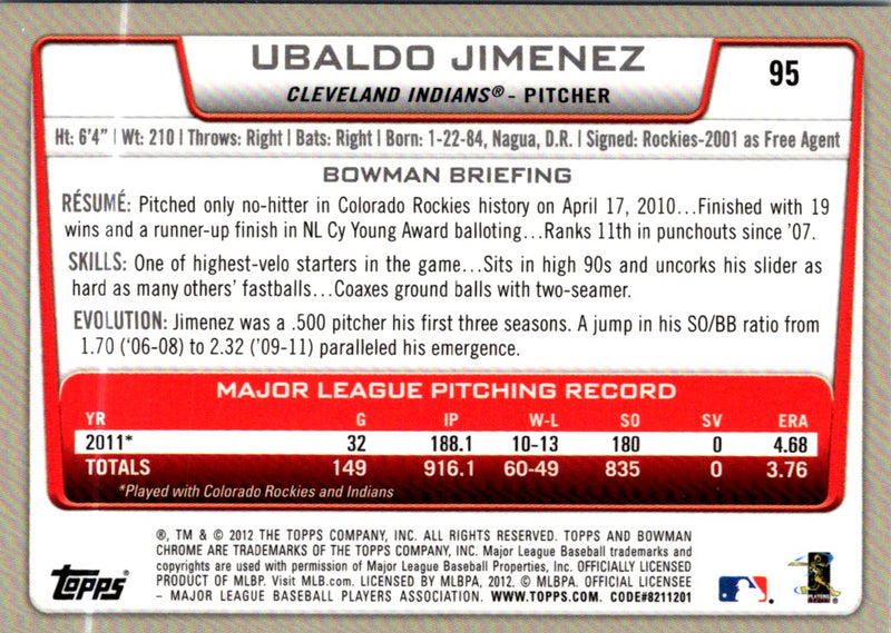 2012 Bowman Chrome Ubaldo Jimenez