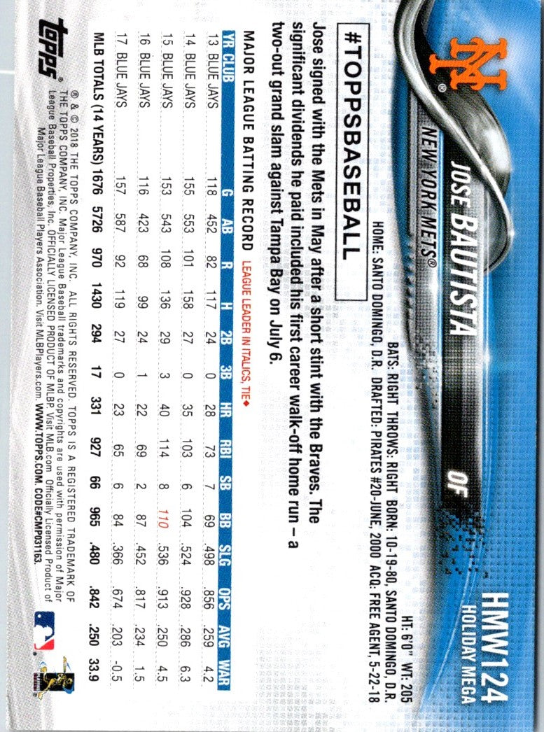 2018 Topps Holiday Jose Bautista