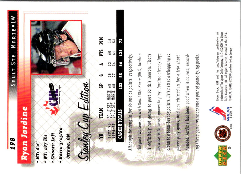 1999 Upper Deck MVP Stanley Cup Ryan Jardine