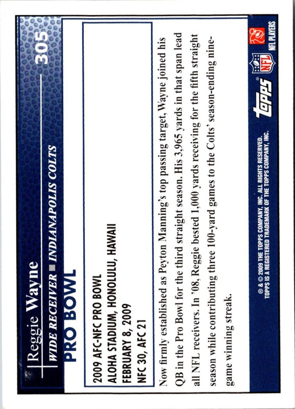 2009 Playoff Absolute Memorabilia Gridiron Force Reggie Wayne #20