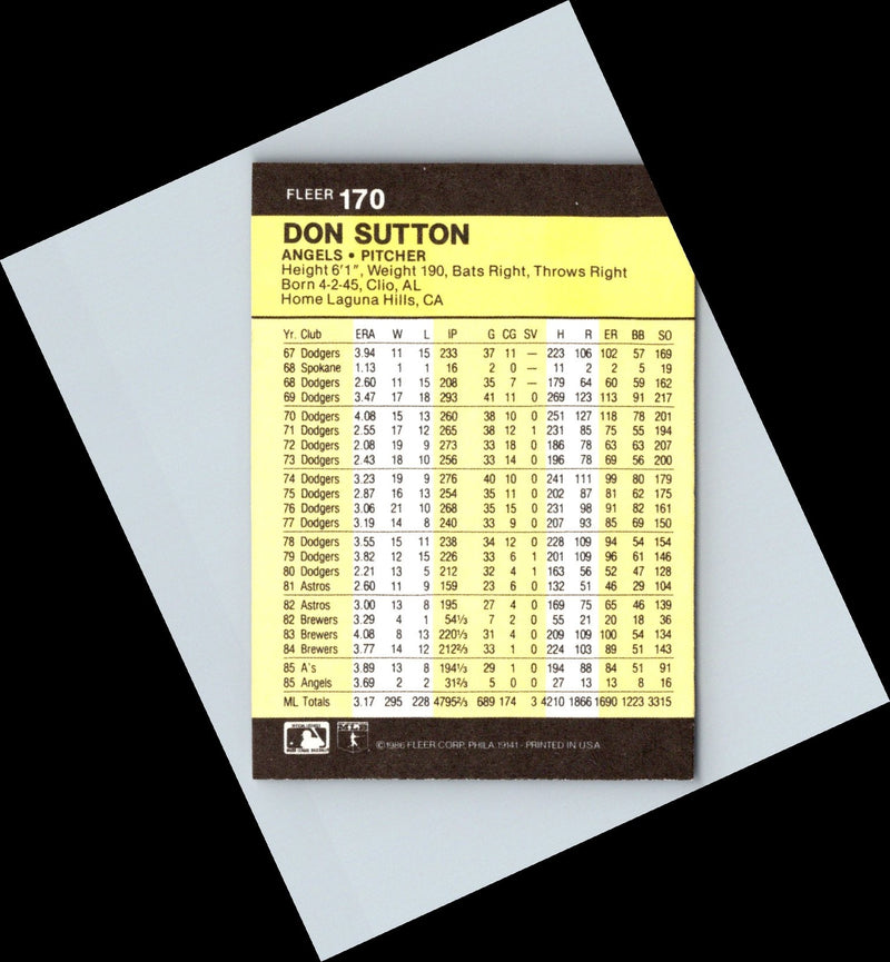 1986 Fleer Don Sutton
