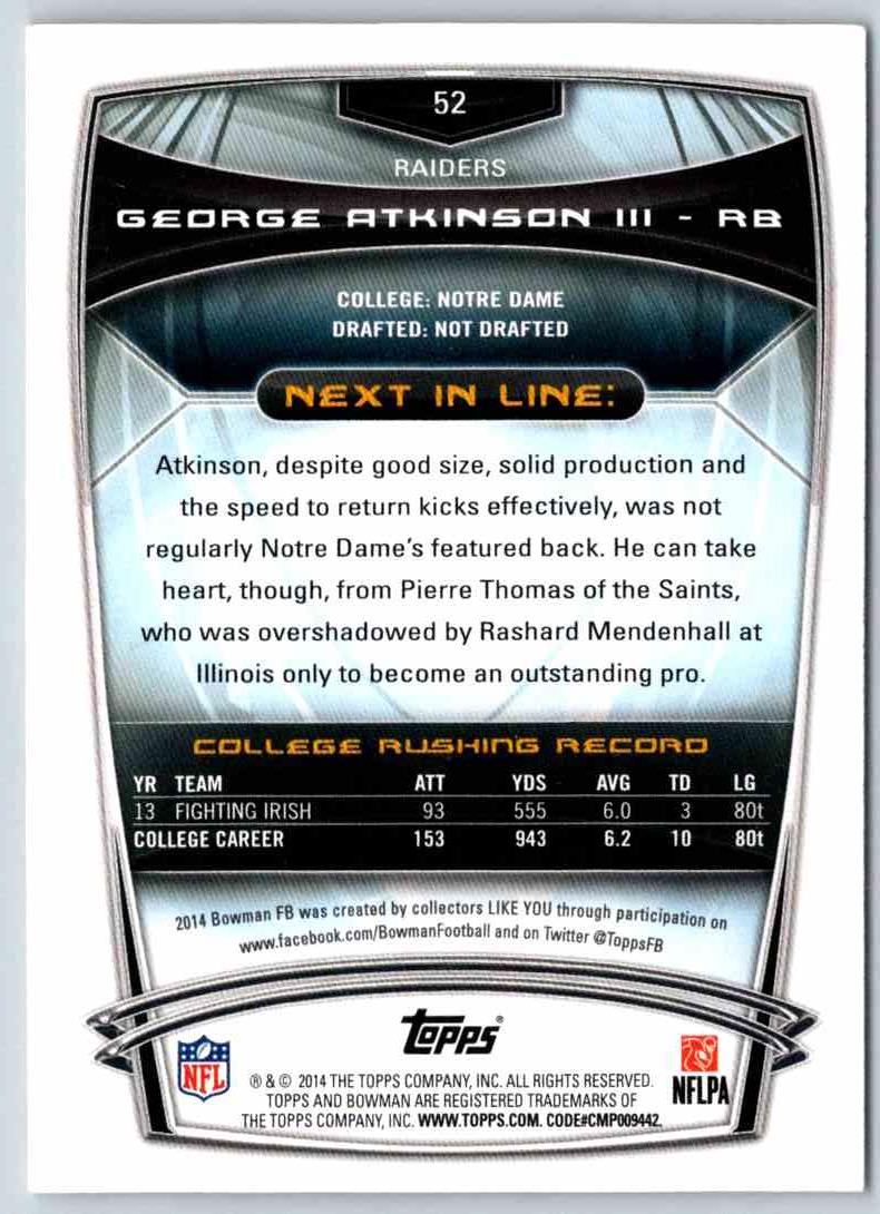 2014 Bowman Football George Atkinson