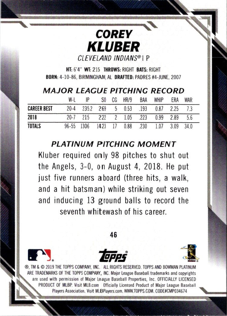 2019 Bowman Platinum Corey Kluber