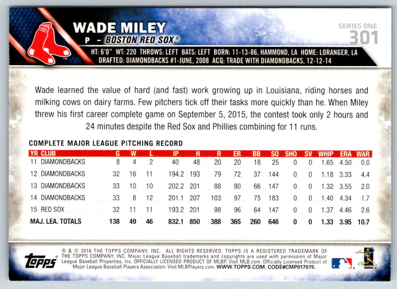 2016 Topps Wade Miley