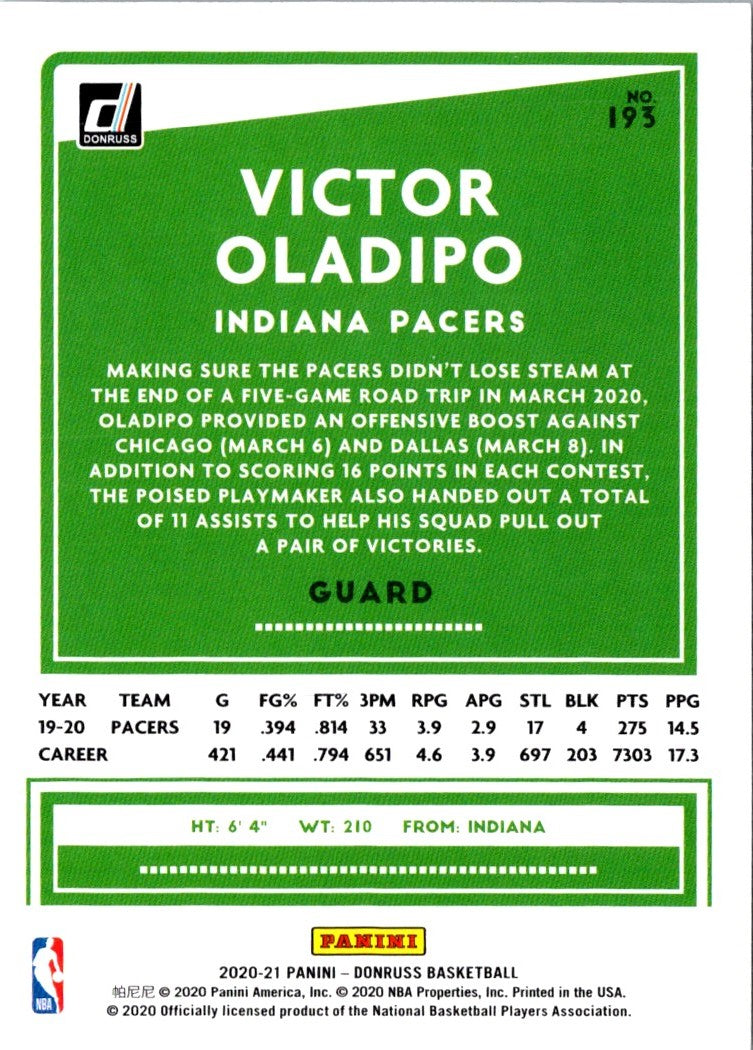 2020 Donruss Victor Oladipo