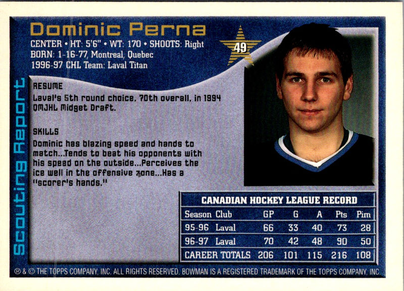 1997 Bowman CHL Dominic Perna