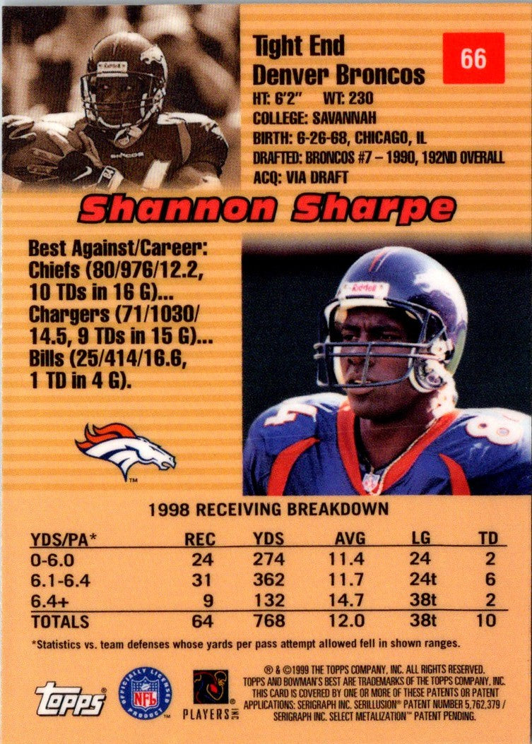 1999 Bowman's Best Shannon Sharpe