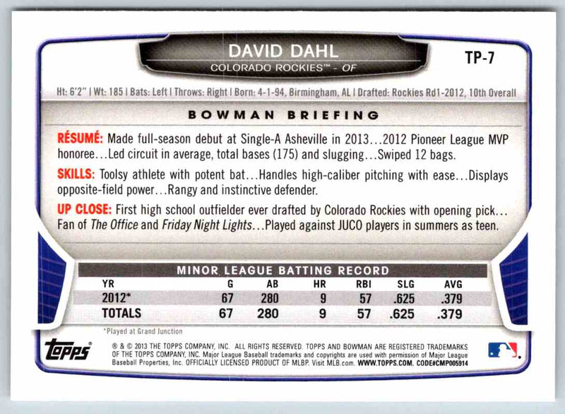 2013 Bowman David Dahl