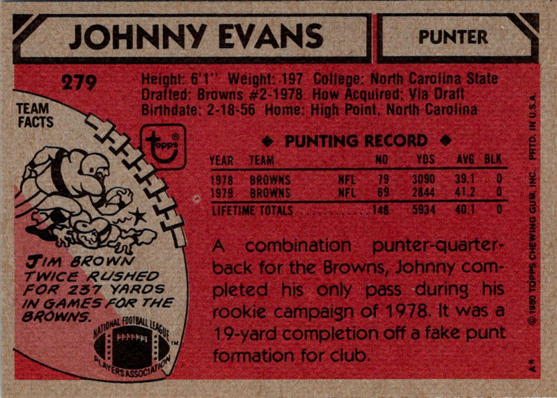 1980 Topps Johnny Evans