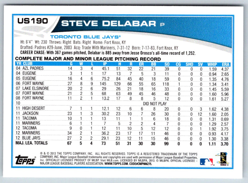 2013 Topps Update Steve Delabar