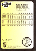 1990 Fleer Baseball MVP's Mark McGwire #25