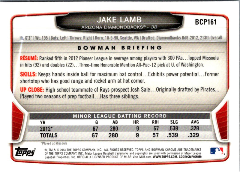 2013 Bowman Chrome Prospects Jake Lamb