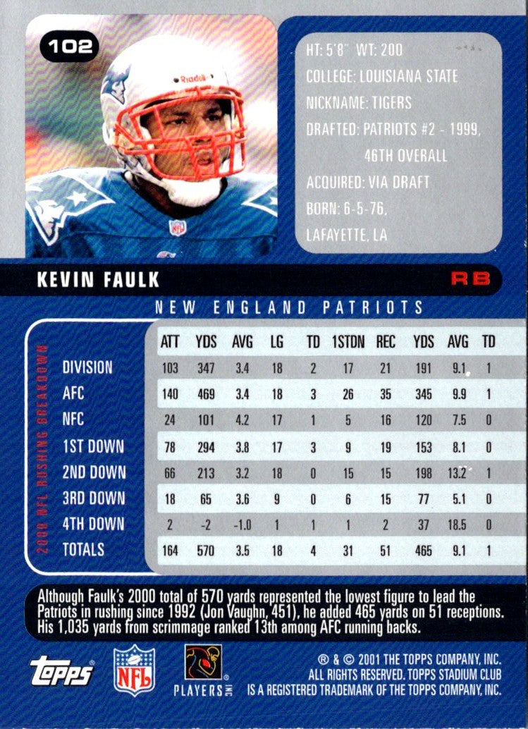 2001 Stadium Club Kevin Faulk